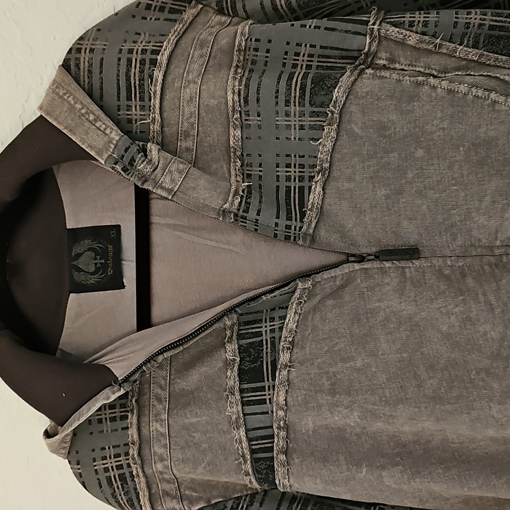 Salvage Gray Plaid Jacket With Hood - Picture 3 of 16